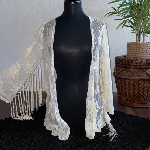 Jackets & Blazers - White Mesh and Lace Kimono